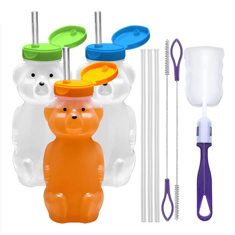 Juice Bear Bottle Drinking Cup with Long Straws, 3-pack