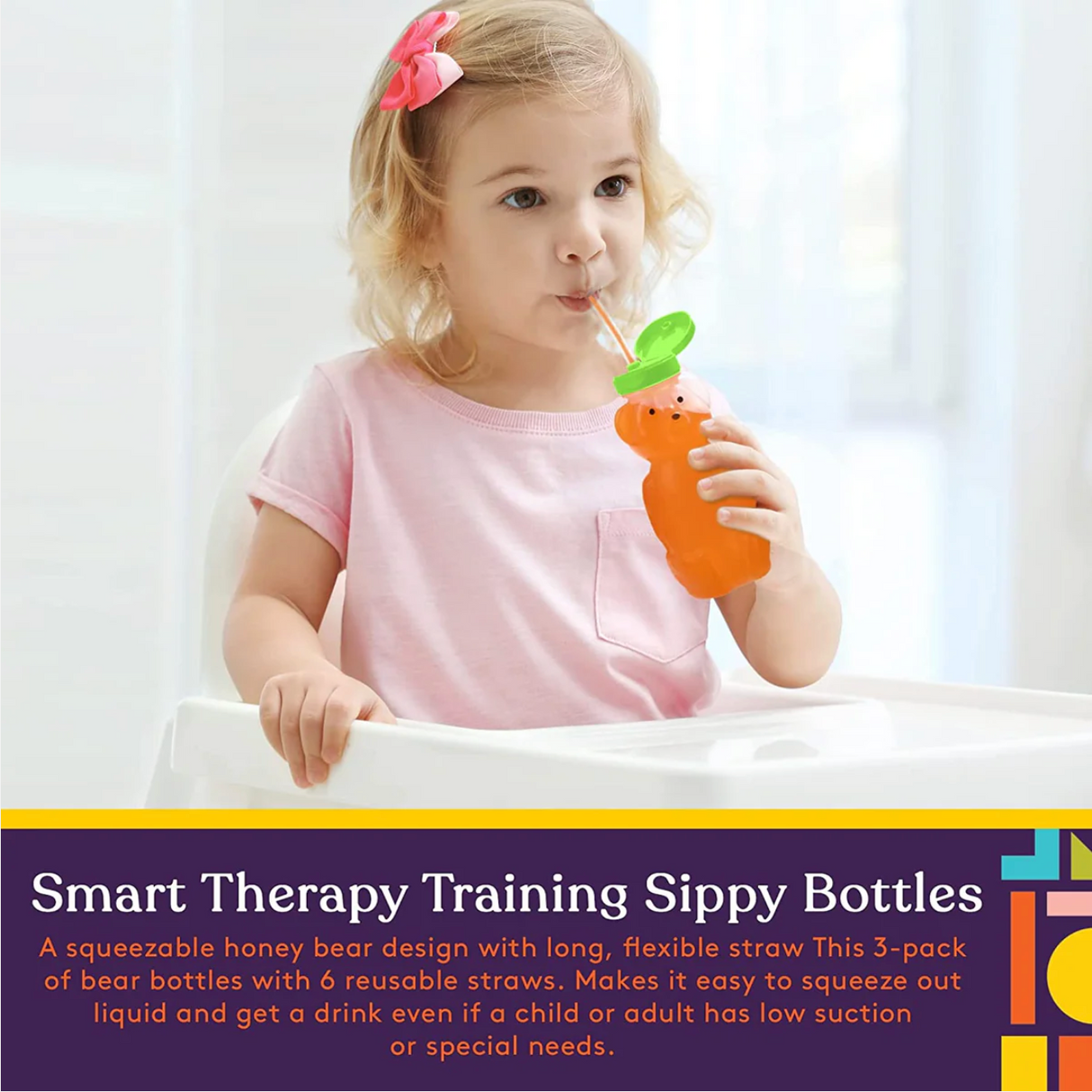 Juice Bear Bottle Drinking Cup with Long Straws, 3-pack