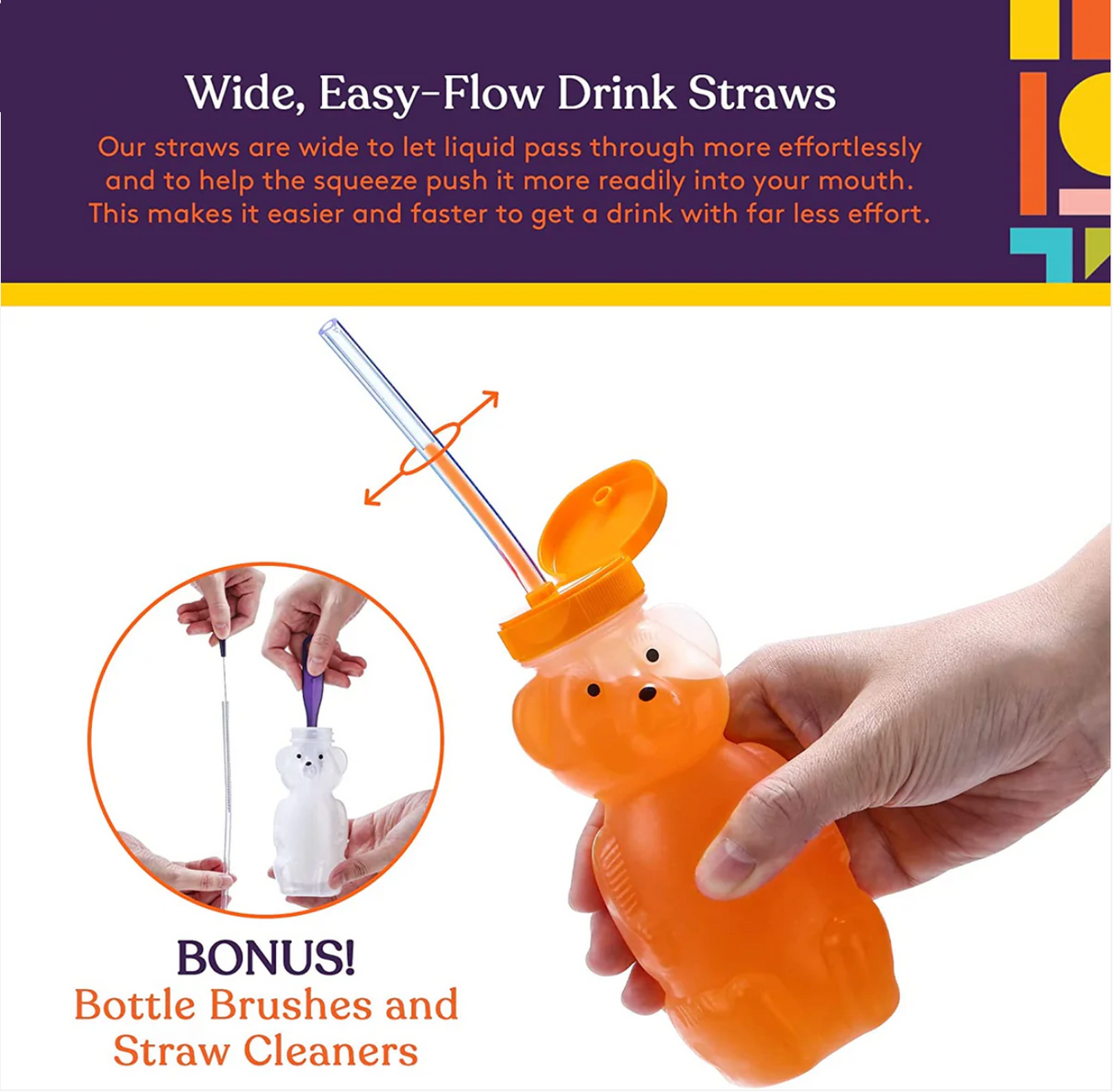 Juice Bear Bottle Drinking Cup with Long Straws, 3-pack