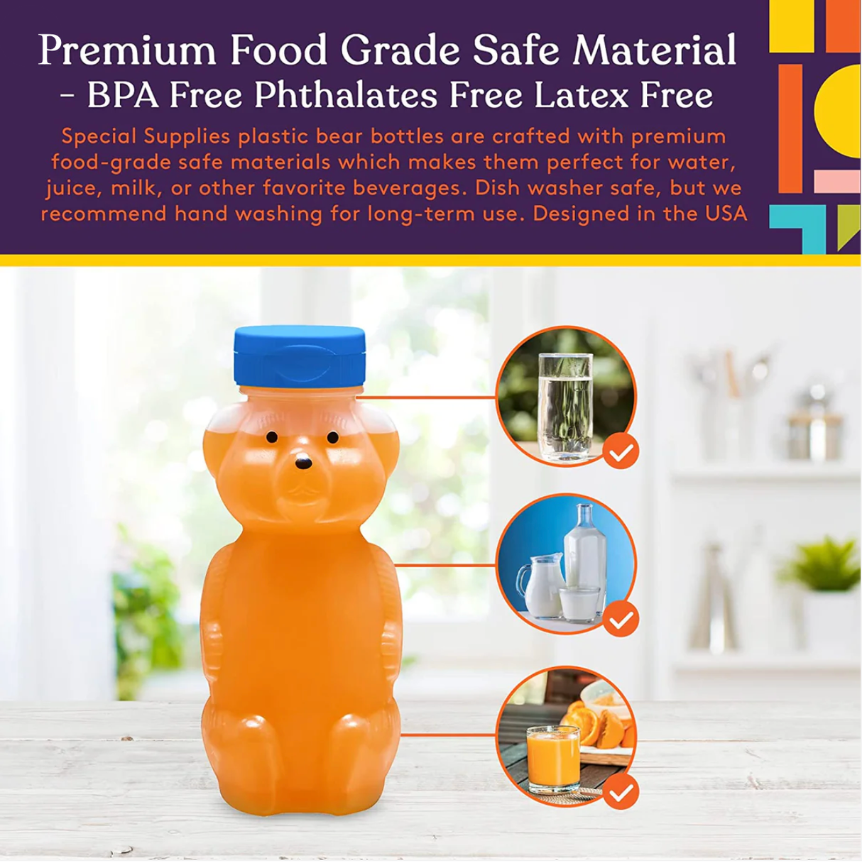 Juice Bear Bottle Drinking Cup with Long Straws, 3-pack