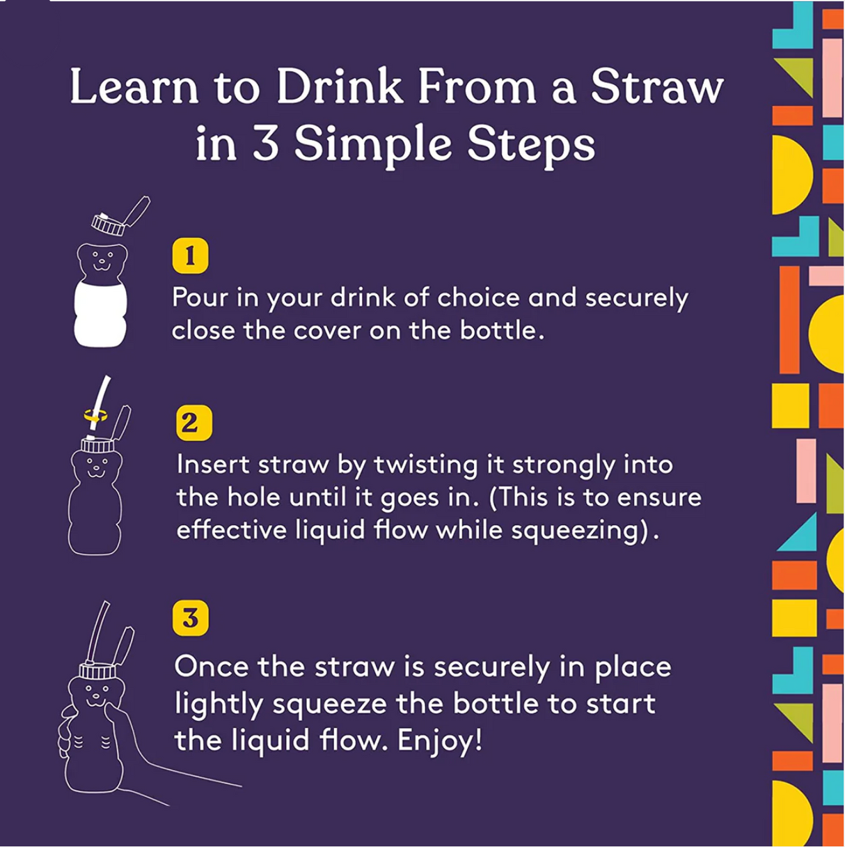 Juice Bear Bottle Drinking Cup with Long Straws, 3-pack