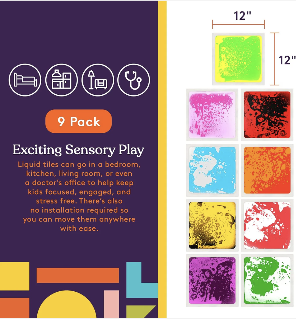 Square Floor Liquid Tiles for Kids, Set of 9