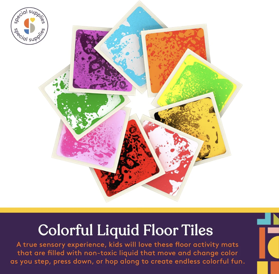 Square Floor Liquid Tiles for Kids, Set of 9